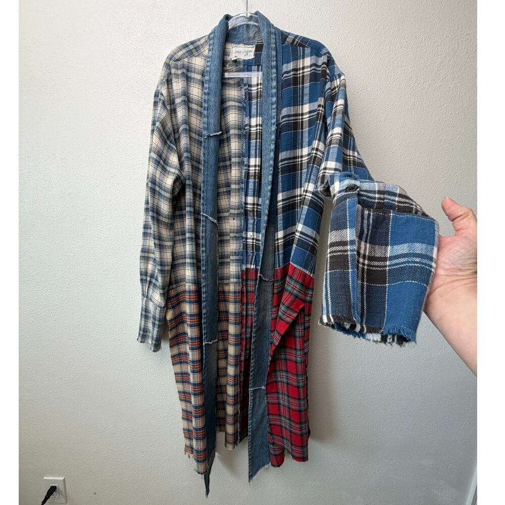 NWOT Greg Lauren Denim Studio Patchwork Plaid Kimono Coat Size S - Picture 2 of 15